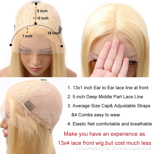 Wholesale 613 Human Hair Wigs Transparent Lace Brazilian Straight Human Hair Wigs Honey Blonde 13x1 Lace Front Wig